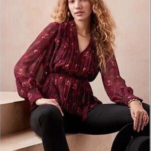 Banana Republic Dark Red Floral Blouse